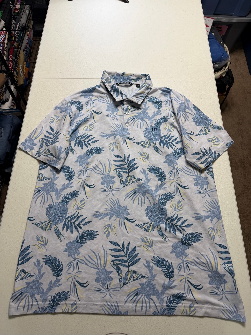 travis matthew polo shirt men 2XL blue white short sleeve floral golf outdoors